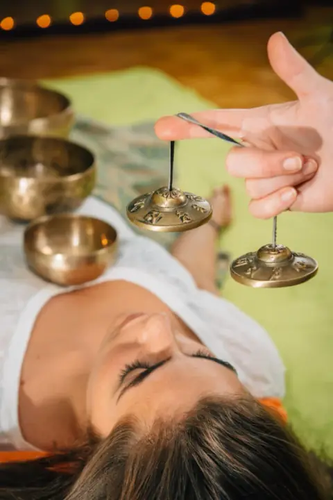 Tibetan bells used in a sound therapy session